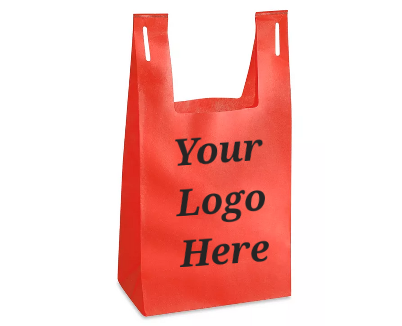 Reusable T-Shirt Bags Red - Case 100pcs - With your Logo