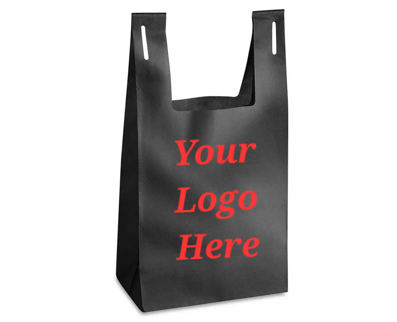 Reusable T-Shirt Bags Black - Case 100pcs - With your Logo