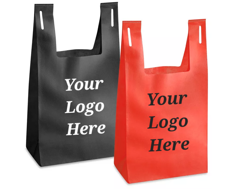Reusable T-Shirt Bags Black and Red - Case 100pcs - With your Logo
