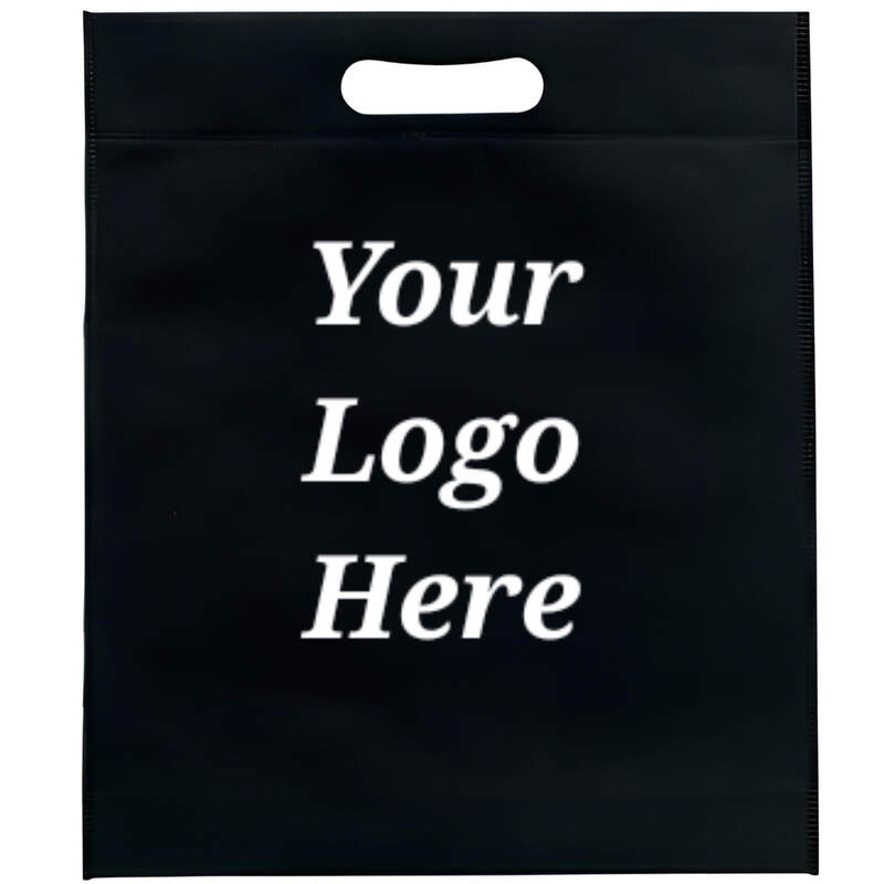 Reusable Die Cut Handle Shopping Bags Black - Case 100pcs - With Logo